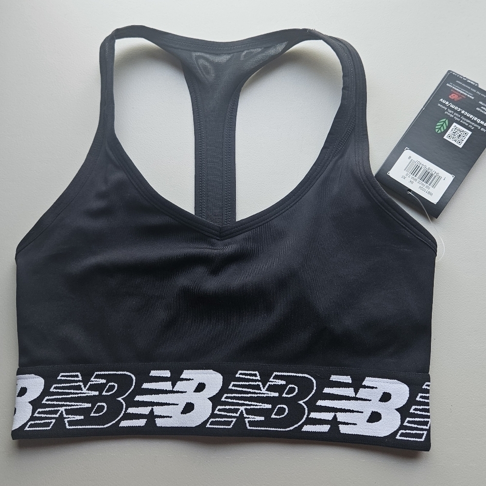 NWT New Balance Pace Bra 3.0 Women's Size XS Sports Bra Black With Logo